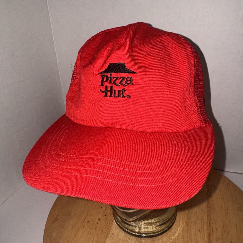 Vintage Pizza Hut Trucker Hat Snapback Red Mesh Made USA Crest Uniforms